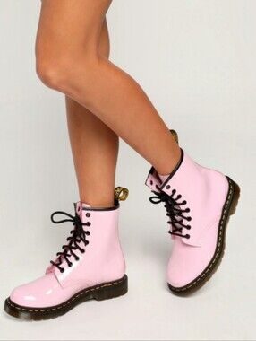 New Dr. Martens 1460 W Pale Pink Patent Leather Lamper Boots